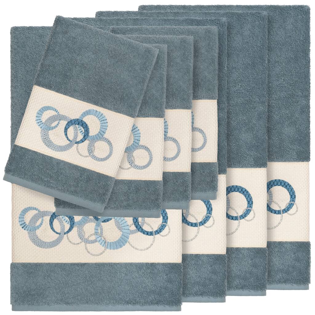 Authentic Hotel and Spa Turkish Cotton Circles Embroidered Teal Blue 8-piece Towel Set