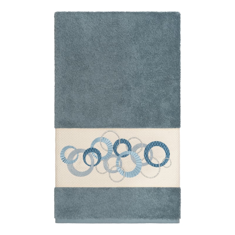 Authentic Hotel and Spa Turkish Cotton Circles Embroidered Teal Blue 3-piece Towel Set