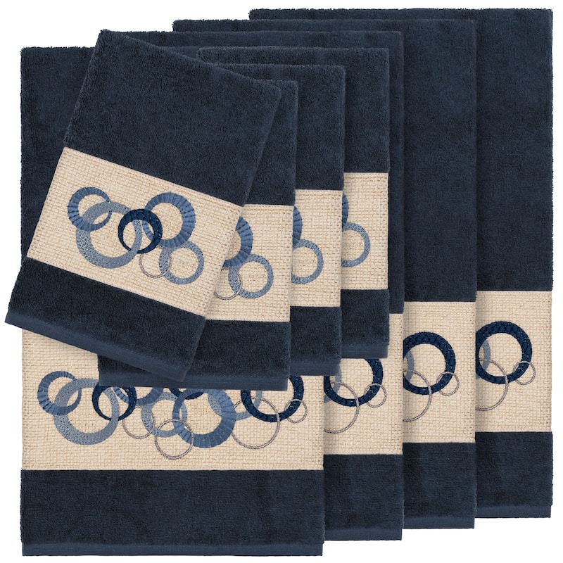 Authentic Hotel and Spa Turkish Cotton Circles Embroidered Midnight Blue 8-piece Towel Set