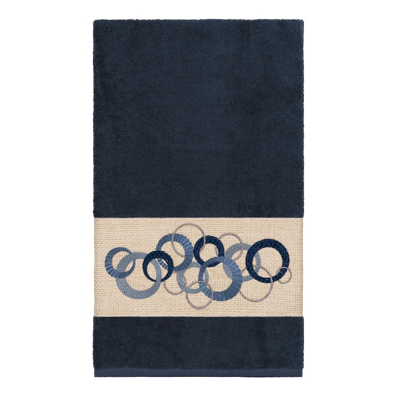Authentic Hotel and Spa Turkish Cotton Circles Embroidered Midnight Blue 3-piece Towel Set