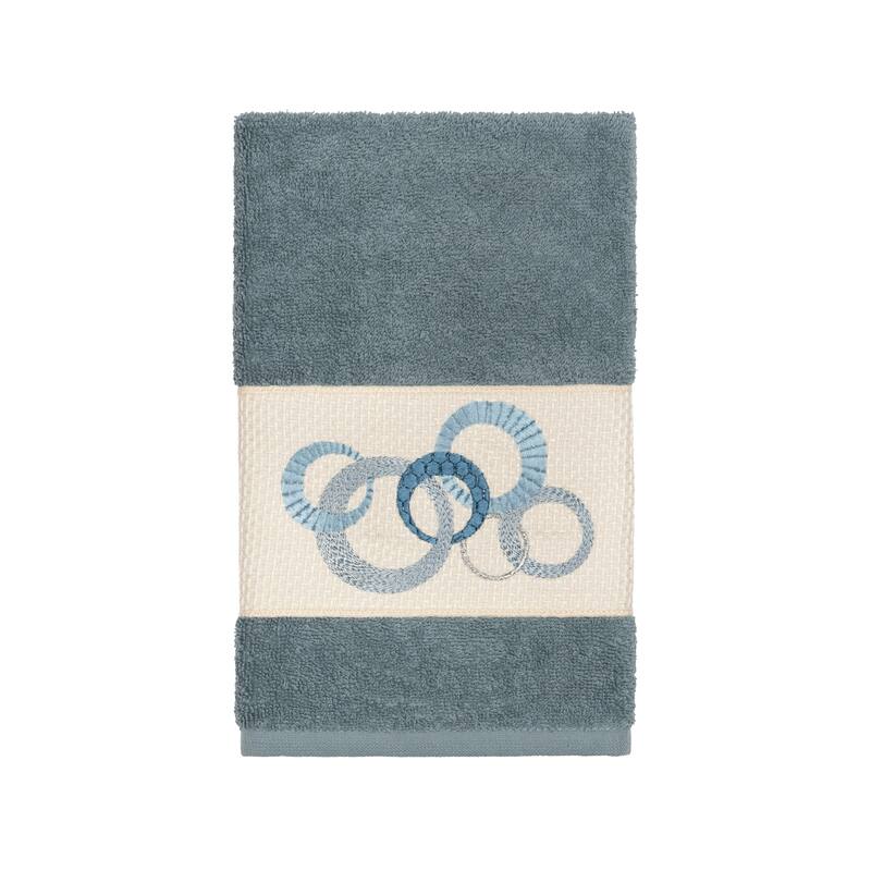 Authentic Hotel and Spa Turkish Cotton Circles Embroidered Teal Blue 4-piece Towel Set