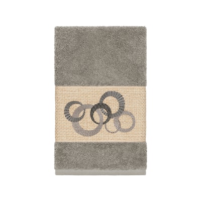 Authentic Hotel and Spa Turkish Cotton Circles Embroidered Dark Grey Hand Towel