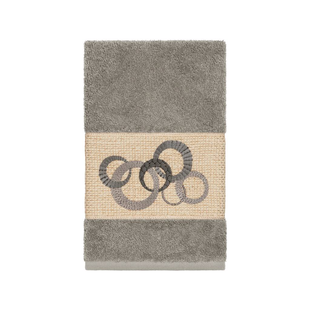 Authentic Hotel and Spa Turkish Cotton Circles Embroidered Dark Grey Hand Towel