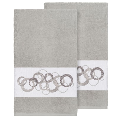 Authentic Hotel and Spa Turkish Cotton Circles Embroidered Light Grey 2-piece Bath Towel Set