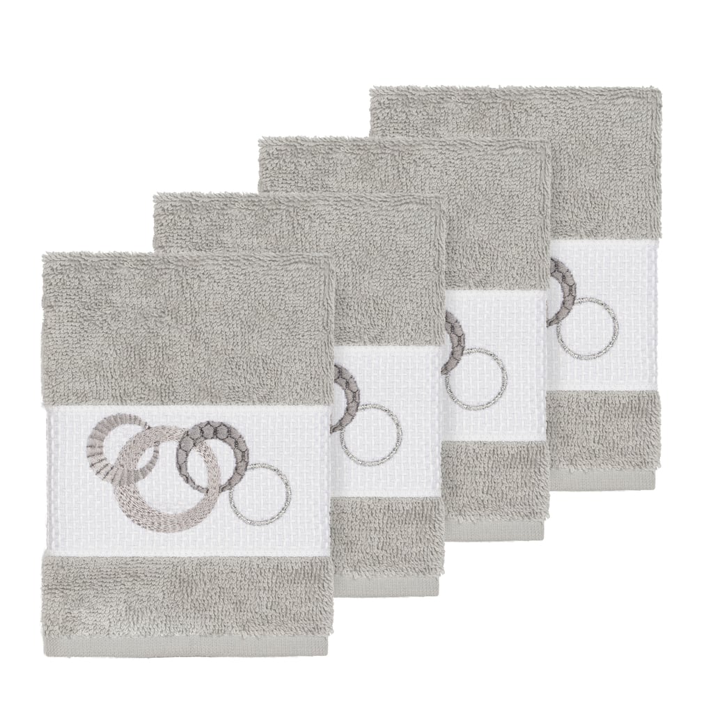 Authentic Hotel and Spa Turkish Cotton Circles Embroidered Light Grey 4-piece Washcloth Set