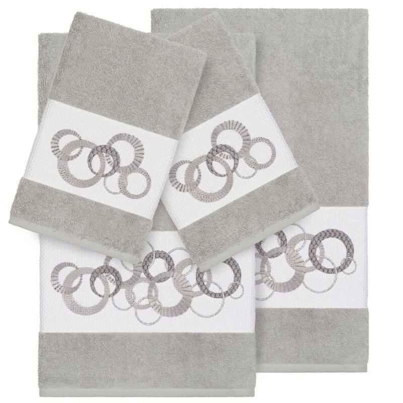 Authentic Hotel and Spa Turkish Cotton Circles Embroidered Light Grey 4-piece Towel Set