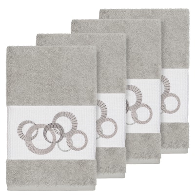 Authentic Hotel and Spa Turkish Cotton Circles Embroidered Light Grey 4-piece Hand Towel Set
