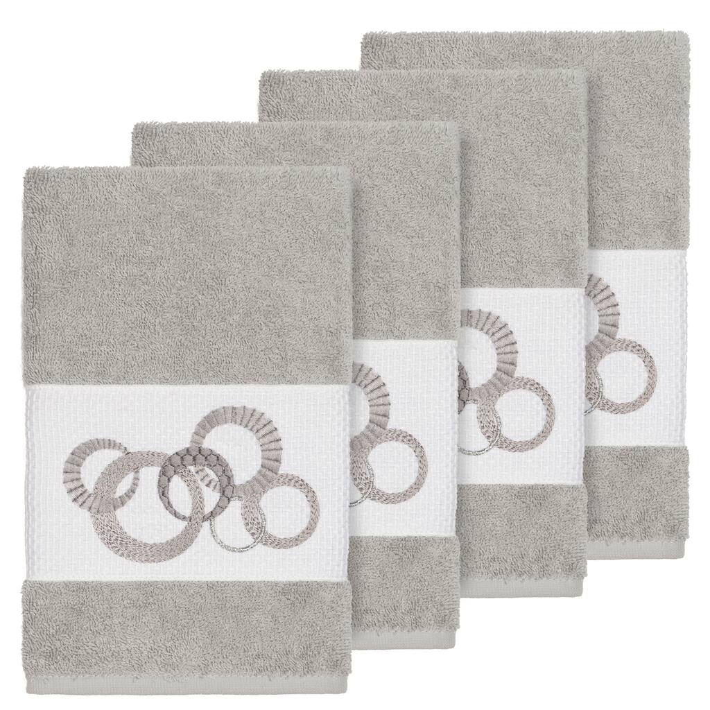 Authentic Hotel and Spa Turkish Cotton Circles Embroidered Light Grey 4-piece Hand Towel Set