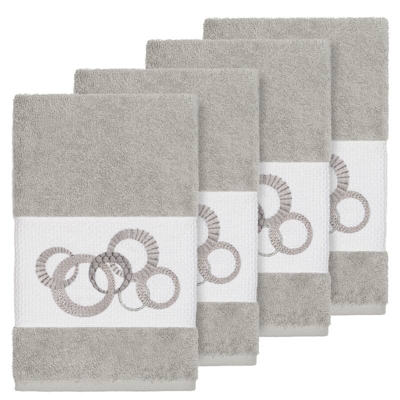 Authentic Hotel and Spa Turkish Cotton Circles Embroidered Light Grey 4-piece Hand Towel Set - Grey