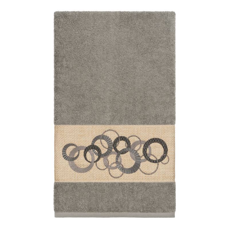 Authentic Hotel and Spa Turkish Cotton Circles Embroidered Dark Grey Bath Towel