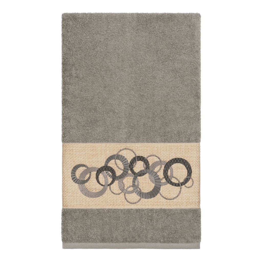 Authentic Hotel and Spa Turkish Cotton Circles Embroidered Dark Grey Bath Towel