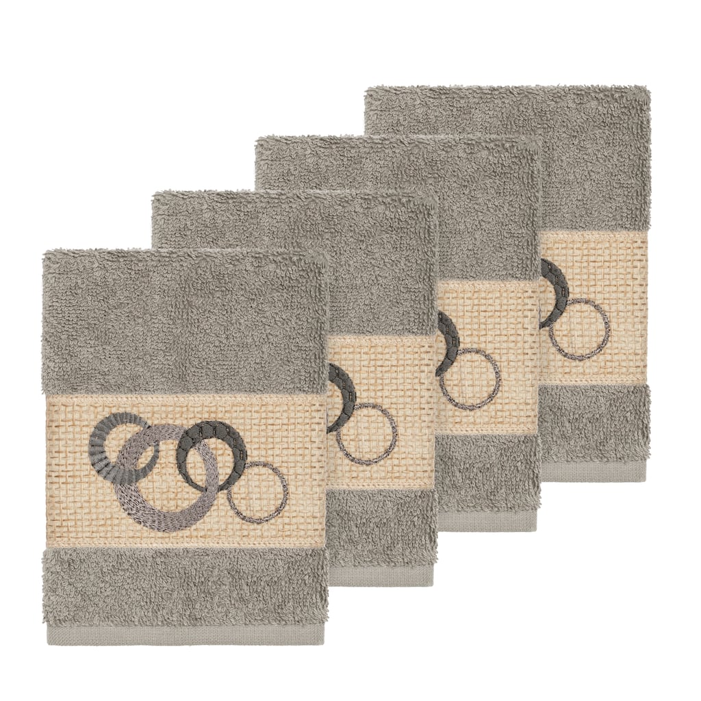 Authentic Hotel and Spa Turkish Cotton Circles Embroidered Dark Grey 4-piece Washcloth Set