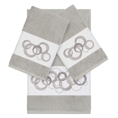 Authentic Hotel and Spa Turkish Cotton Circles Embroidered Light Grey 3-piece Towel Set