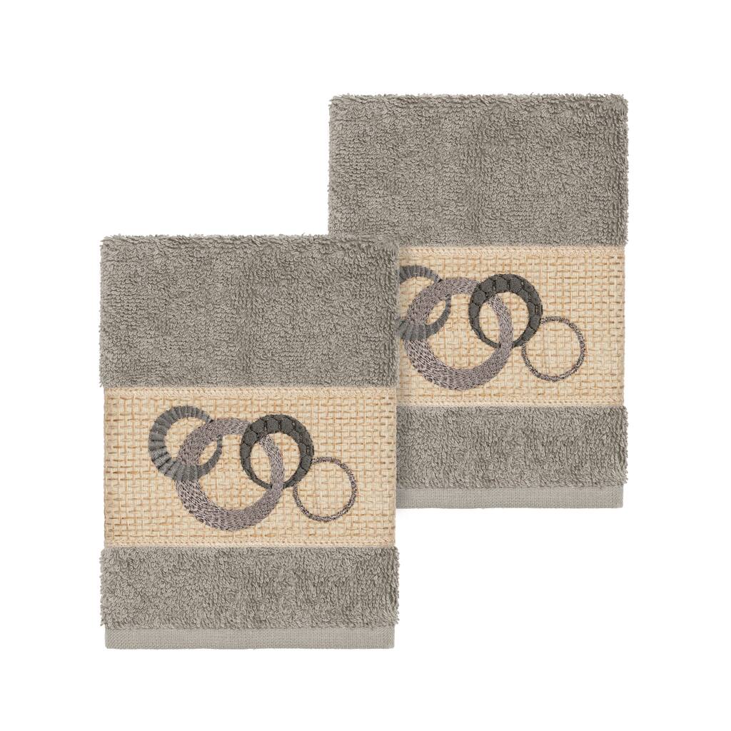 Authentic Hotel and Spa Turkish Cotton Circles Embroidered Dark Grey 2-piece Washcloth Set