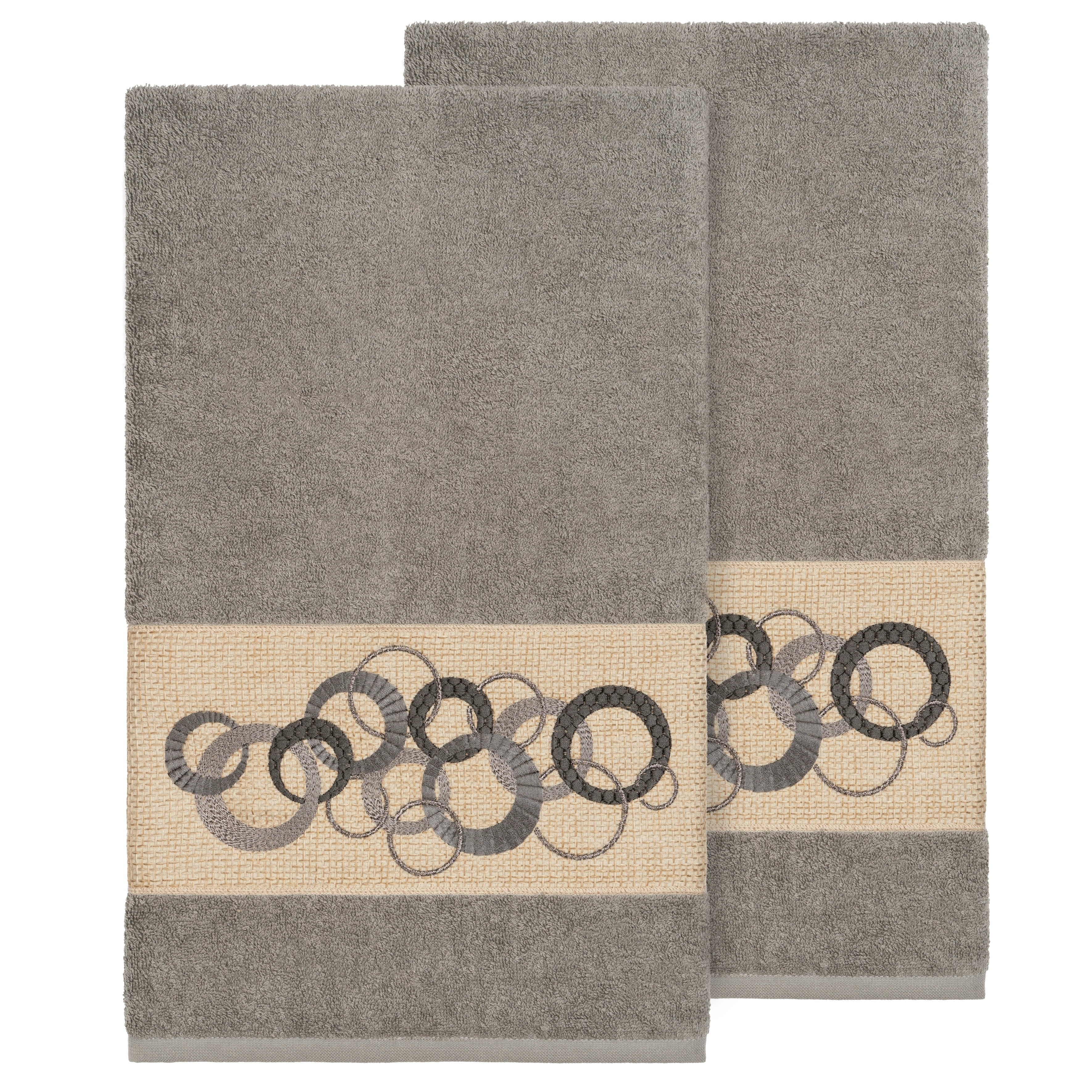 Authentic Hotel and Spa Turkish Cotton Circles Embroidered Dark Grey  2-piece Bath Towel Set - Bed Bath & Beyond - 22160847