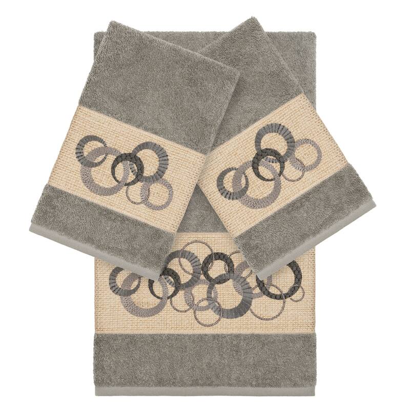 Authentic Hotel and Spa Turkish Cotton Circles Embroidered Dark Grey 3-piece Towel Set