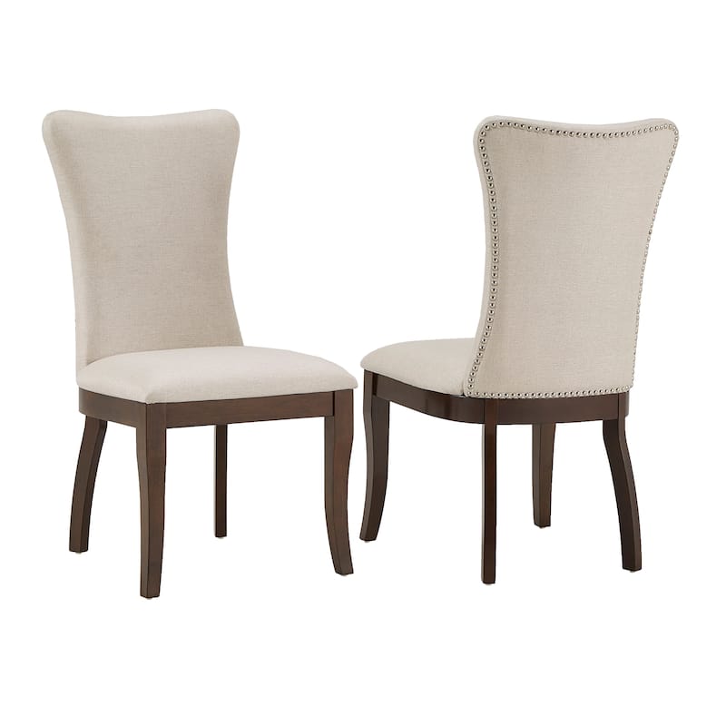 Willa Dark Cherry Wood and Beige Fabric Extendable Rectangular Dining Set by iNSPIRE Q Classic