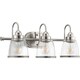 preview thumbnail 1 of 1, Saluda Collection 3-Light Brushed Nickel Clear Glass Coastal Bath Vanity Light