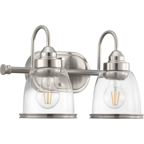 Saluda Collection 2-Light Brushed Nickel Clear Glass Coastal Bath Vanity Light