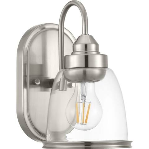 Saluda Collection 1-Light Brushed Nickel Clear Glass Coastal Bath Vanity Light