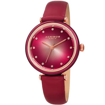 Akribos XXIV Ladies Swarovski Crystal Radiant Pink Leather Strap Watch