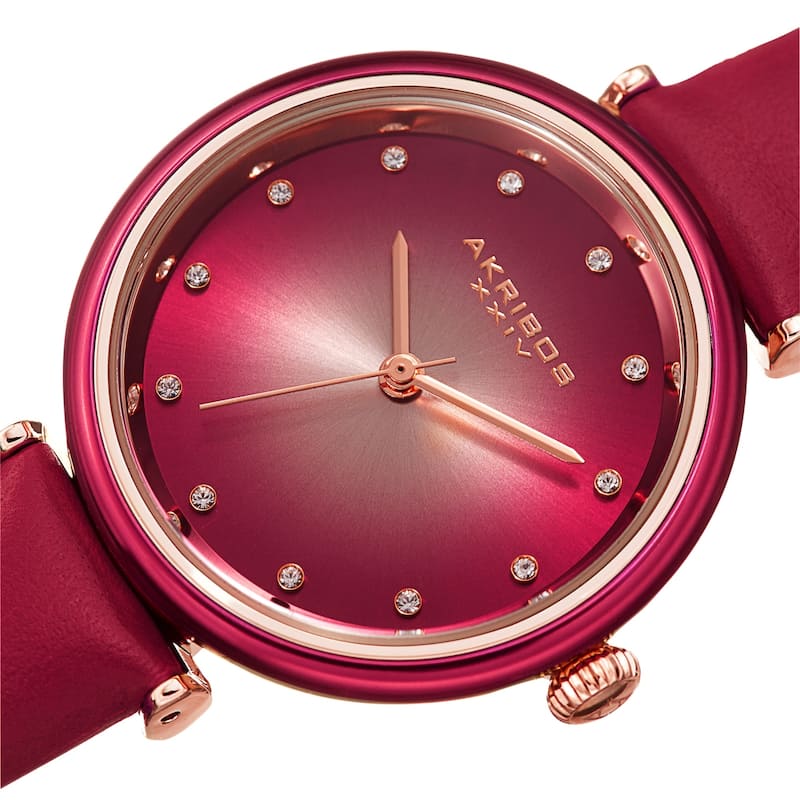 Akribos XXIV Ladies Swarovski Crystal Radiant Pink Leather Strap Watch