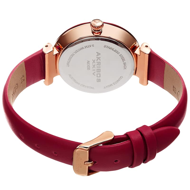 Akribos XXIV Ladies Swarovski Crystal Radiant Pink Leather Strap Watch