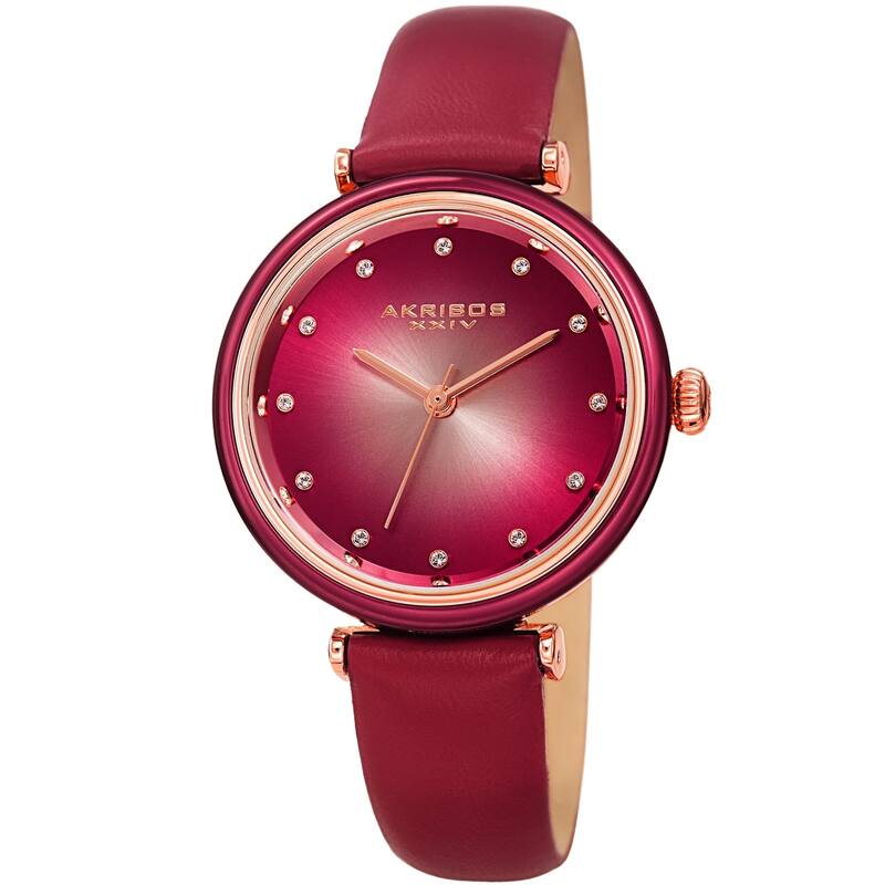 Akribos XXIV Ladies Swarovski Crystal Radiant Pink Leather Strap Watch