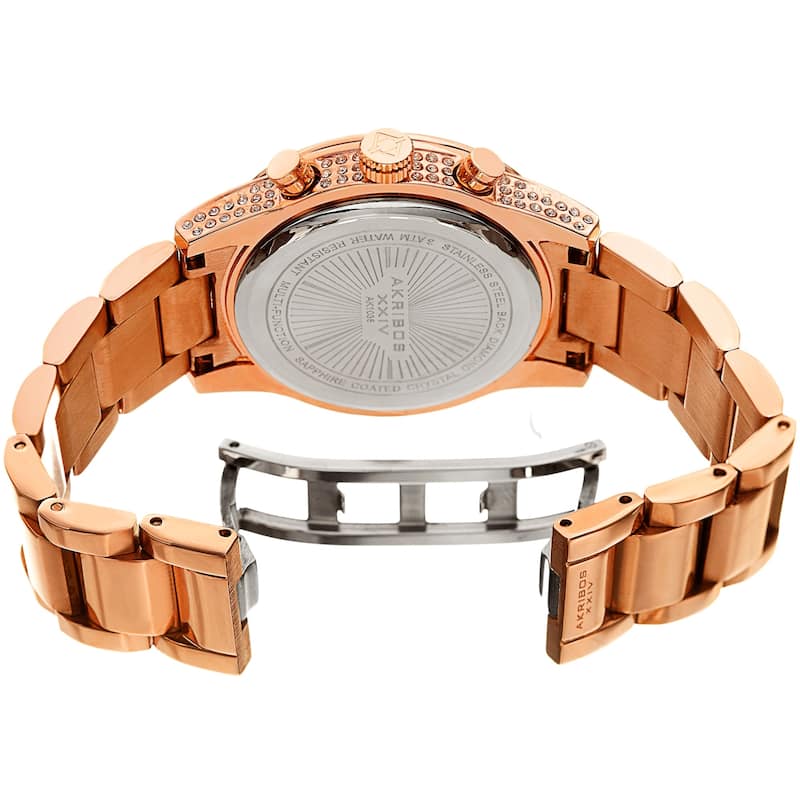 Akribos XXIV Ladies Calendar Date Diamond Crystal Rose-tone Bracelet Watch