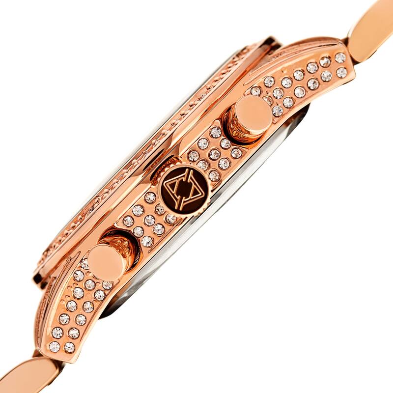 Akribos XXIV Ladies Calendar Date Diamond Crystal Rose-tone Bracelet Watch