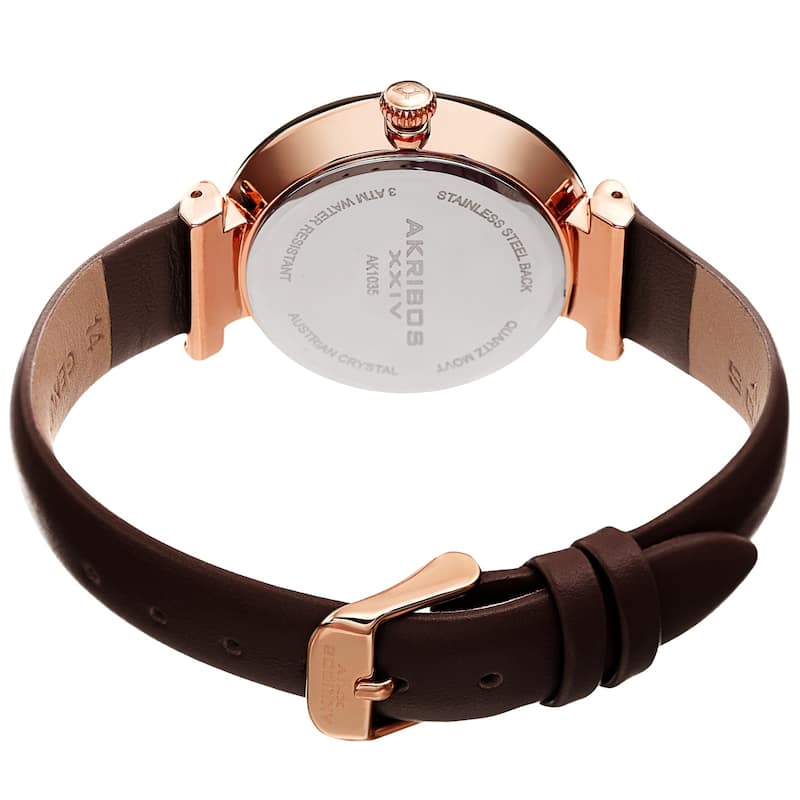 Akribos XXIV Ladies Swarovski Crystal Radiant Brown Leather Strap Watch