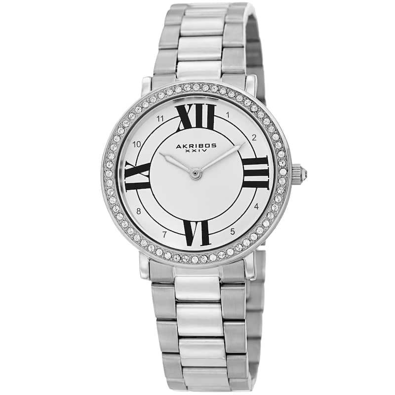 Akribos XXIV Ladies Swarovski Crystal Elegant Silver-tone Bracelet Watch