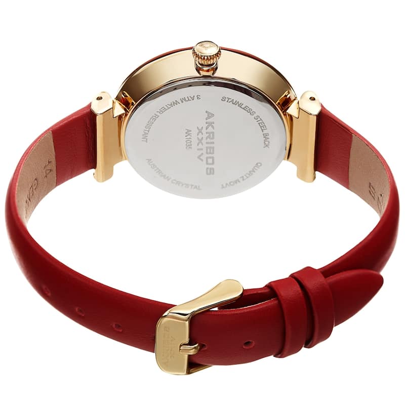 Akribos XXIV Ladies Swarovski Swarovski Crystal Radiant Red Leather Strap Watch