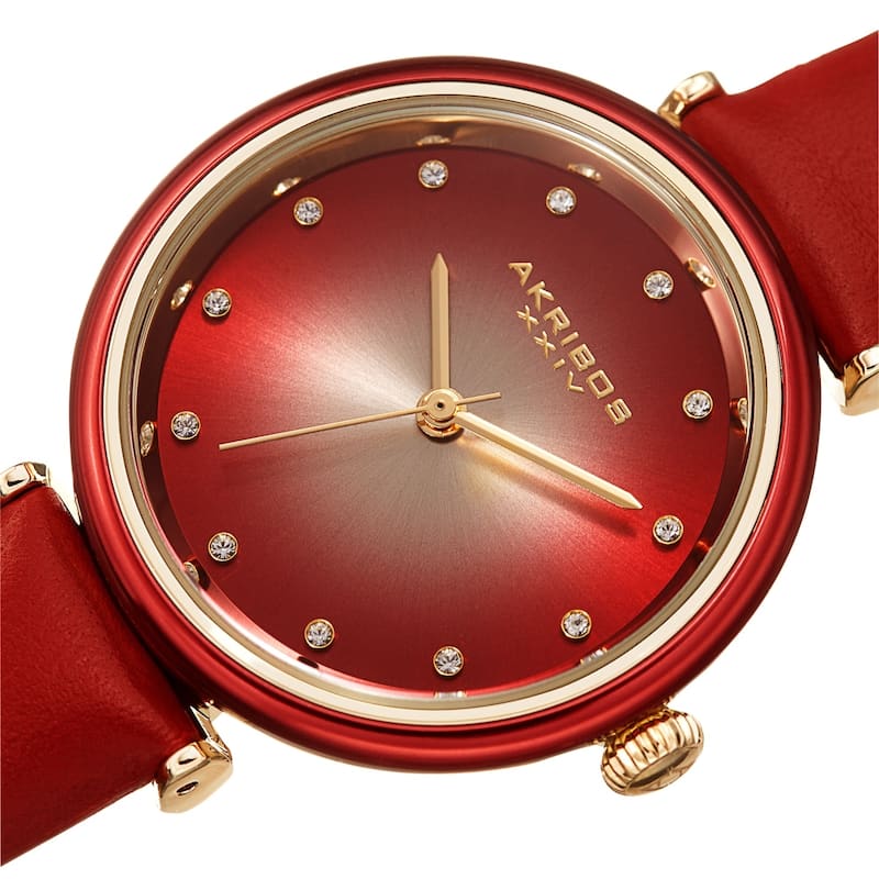 Akribos XXIV Ladies Swarovski Swarovski Crystal Radiant Red Leather Strap Watch