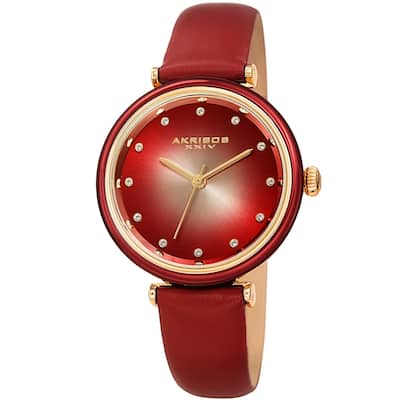 Akribos XXIV Ladies Swarovski Swarovski Crystal Radiant Red Leather Strap Watch