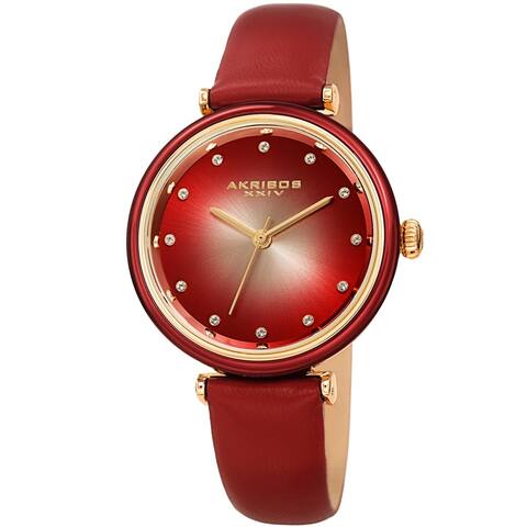 Akribos XXIV Ladies Swarovski Swarovski Crystal Radiant Red Leather Strap Watch