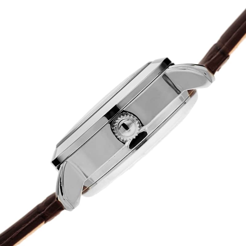 Akribos XXIV Ladies Automatic Skeletal Brown Leather Strap Watch