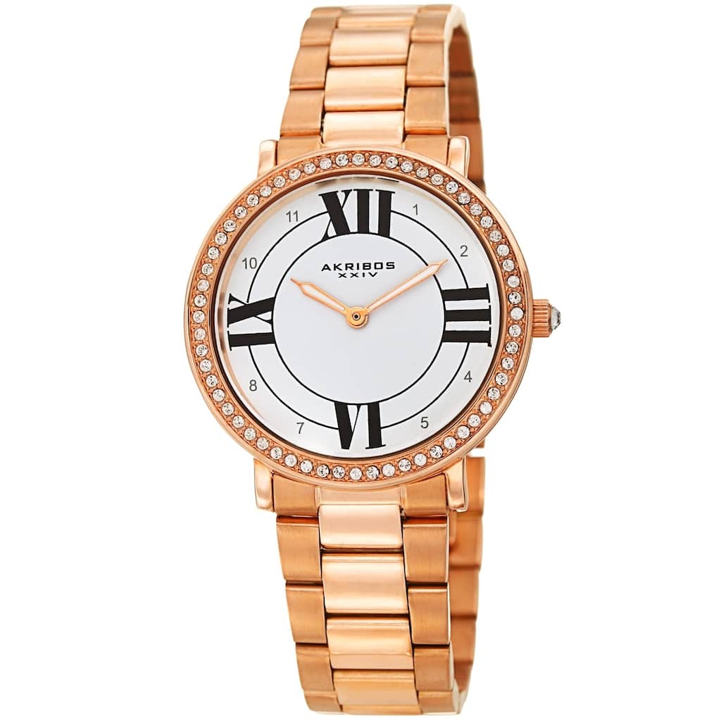 Akribos XXIV Ladies Swarovski Crystal Elegant Rose-tone Bracelet Watch