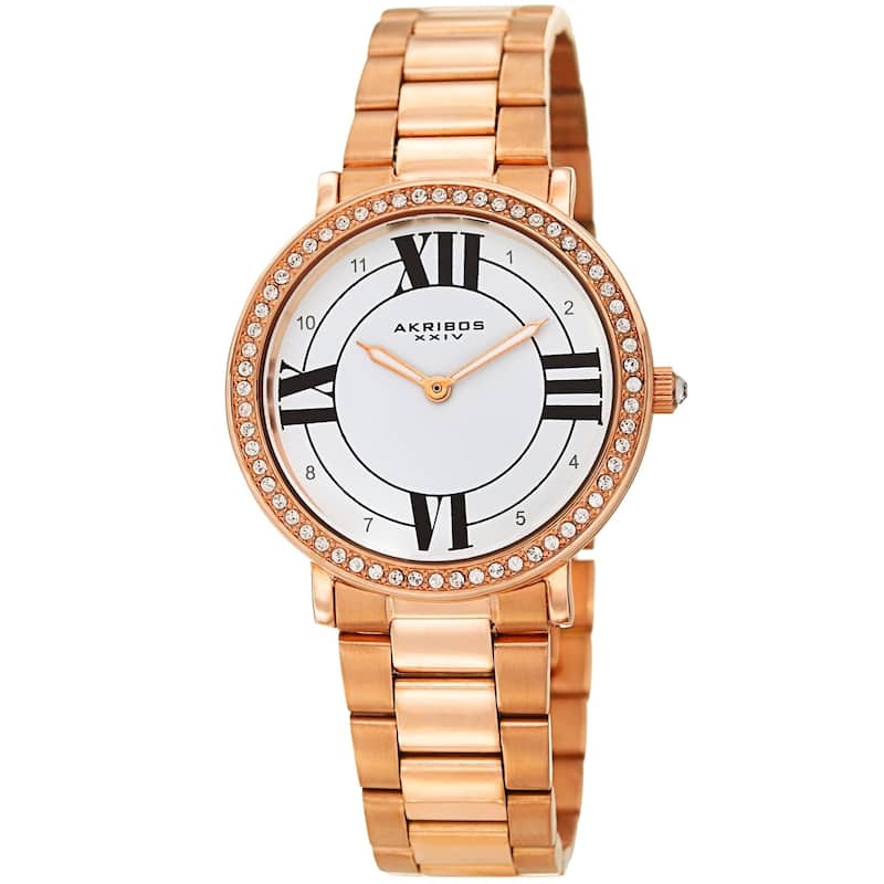 Akribos XXIV Ladies Swarovski Crystal Elegant Rose-tone Bracelet Watch