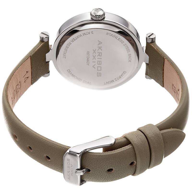 Akribos XXIV Ladies Diamond Heart Barbell Lugs Grey Leather Strap Watch