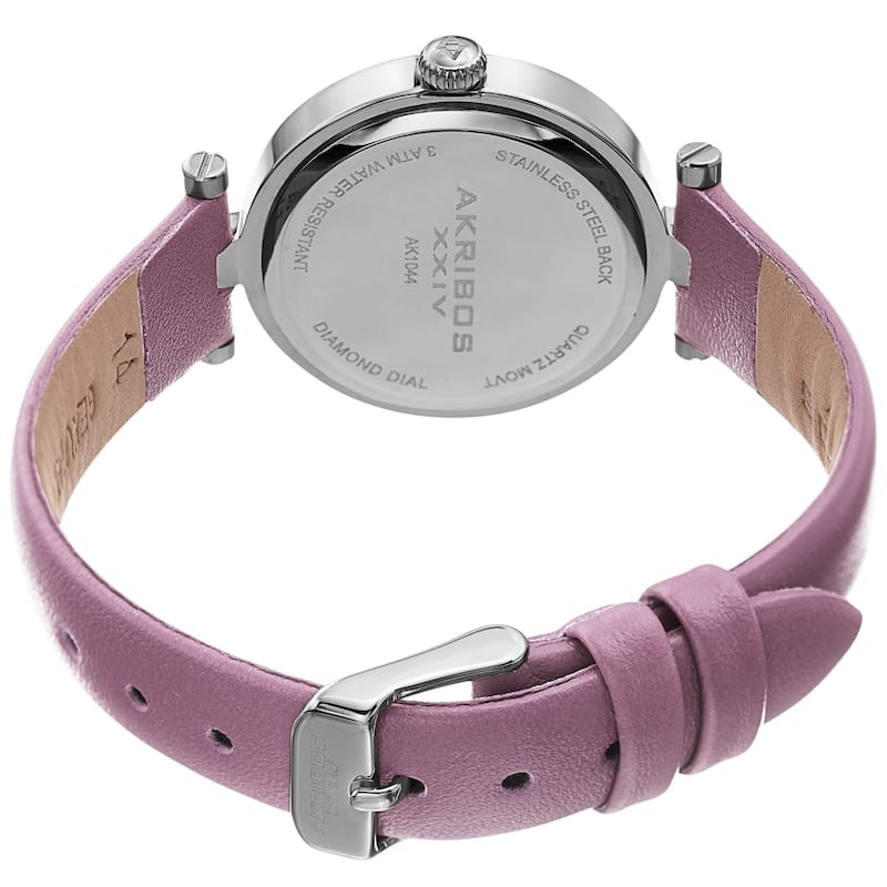 Akribos XXIV Ladies Diamond Heart Barbell Lugs Lavender Leather Strap Watch