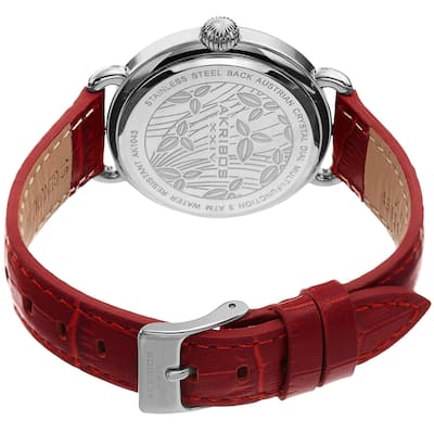 Akribos XXIV Ladies Date Swarovski Crystal Vintage Style Red Leather Strap Watch