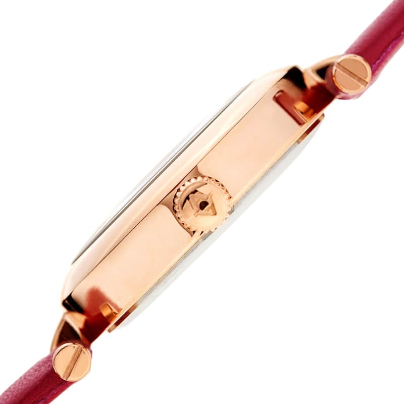 Akribos XXIV Ladies Diamond Heart Barbell Lugs Dark Pink Leather Strap Watch