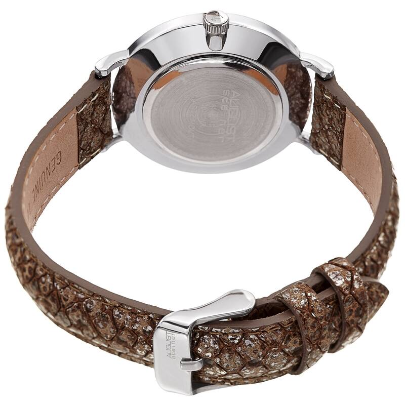 August Steiner Ladies Swarovski Crystal Lizard Patterned Brown Leather Strap Watch