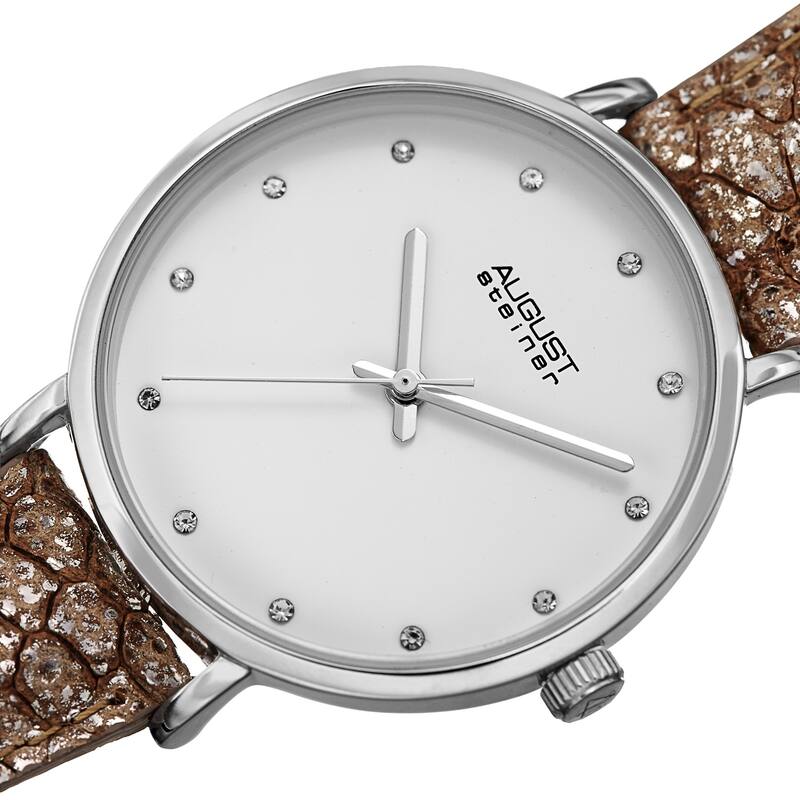 August Steiner Ladies Swarovski Crystal Lizard Patterned Brown Leather Strap Watch