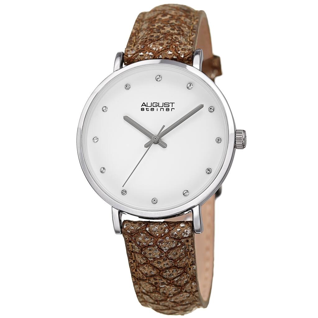 August Steiner Ladies Swarovski Crystal Lizard Patterned Brown Leather Strap Watch