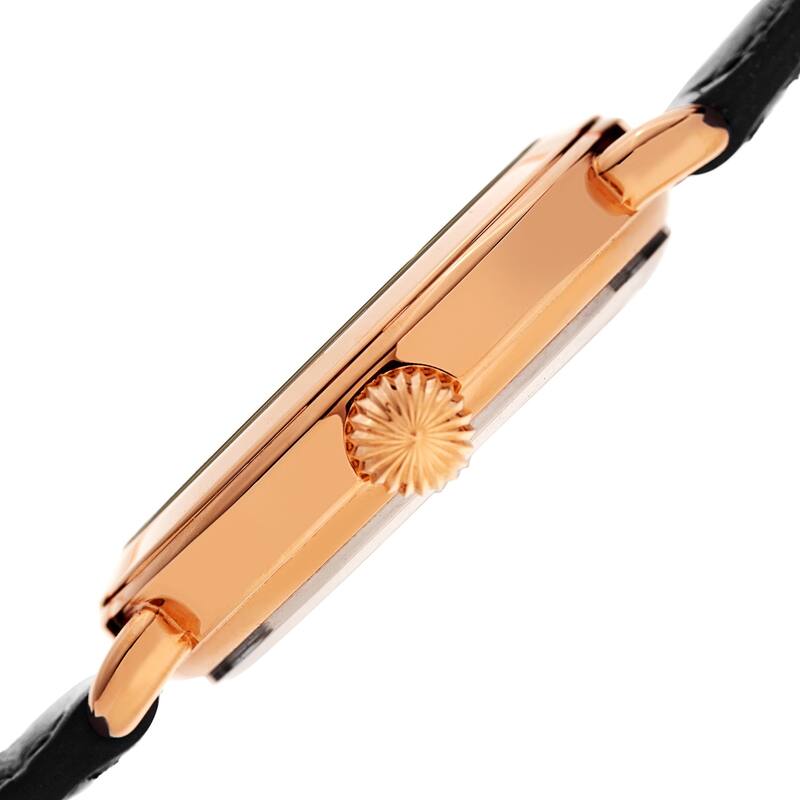 Akribos XXIV Ladies Date Swarovski Crystal Vintage Style Black Leather Strap Watch
