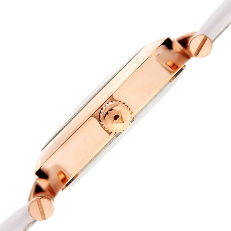Akribos XXIV Ladies Diamond Heart Barbell Lugs White Leather Strap Watch