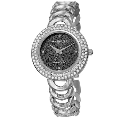Akribos XXIV Ladies Diamond Glitter Dial Silver-tone Semi-circle Link Bracelet Watch