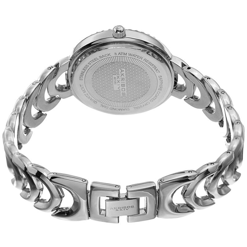 Akribos XXIV Ladies Diamond Glitter Dial Silver-tone Semi-circle Link Bracelet Watch